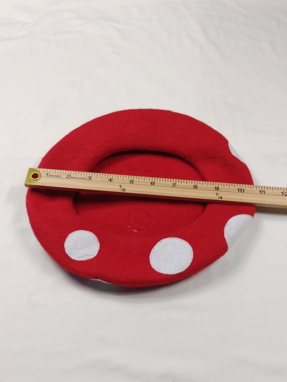 Mushroom Polka Dot Beret with White Dots One Size. #33 - Picture 6 of 6